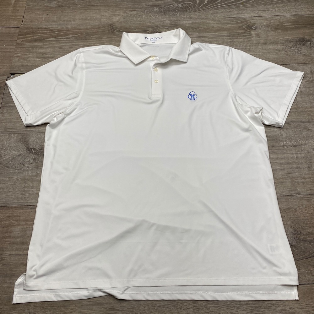 B. Draddy Shirt Polo Sport Mens XXL‎ White Polyester Spandex Golf Short Sleeve